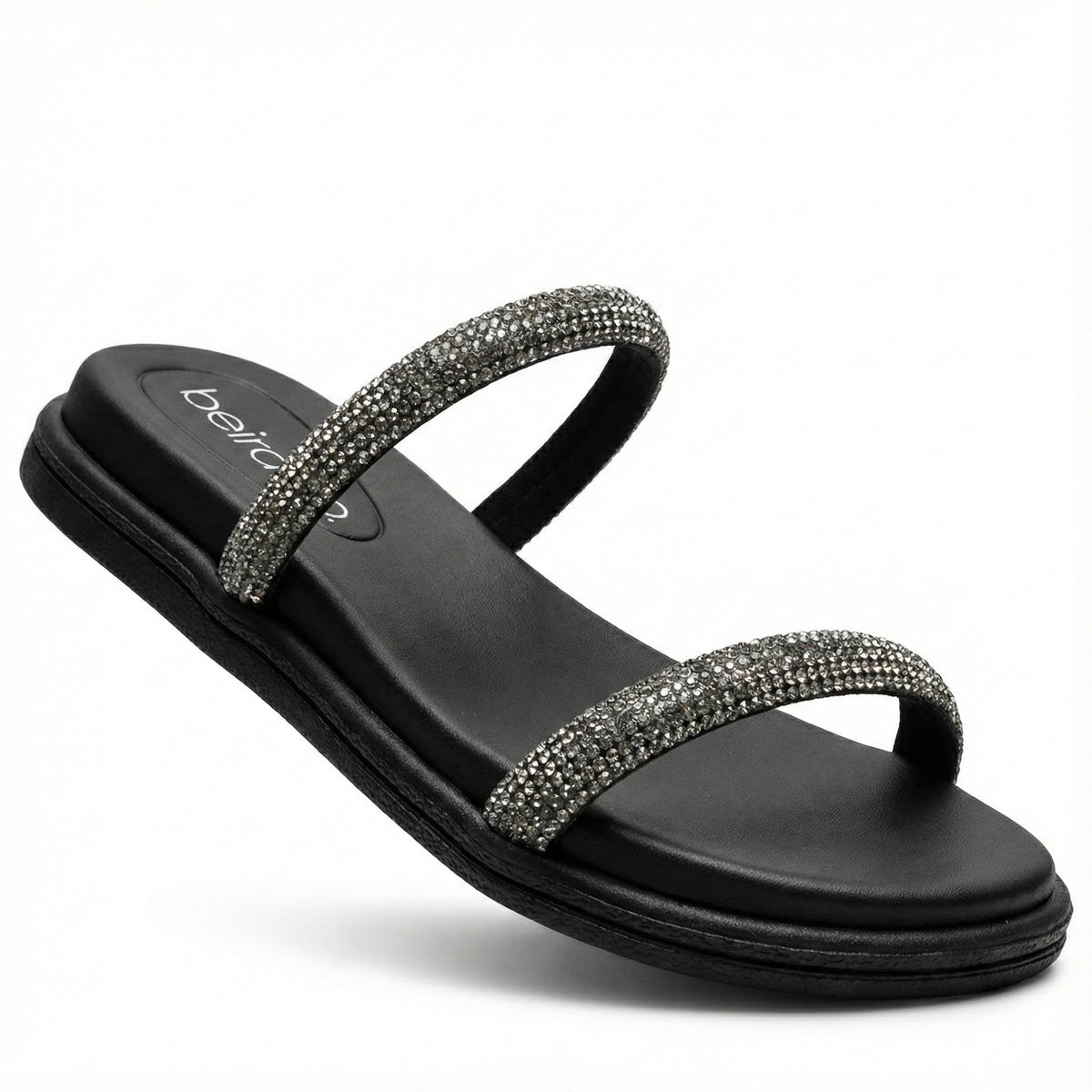 Papete Beira Rio 8488105 Preta Anatômica Brilho Pedrarias