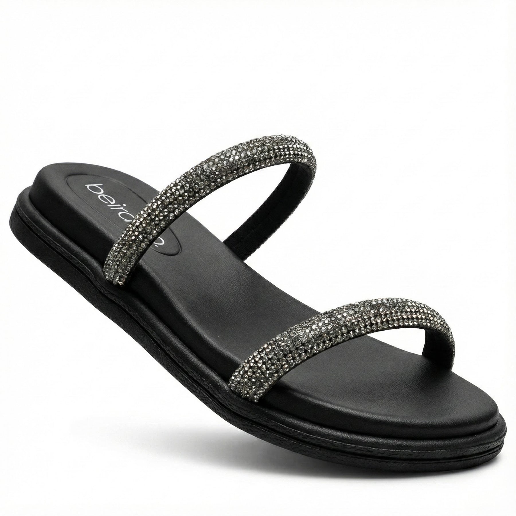 Papete Beira Rio 8488105 Preta Anatômica Brilho Pedrarias