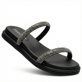 Papete Beira Rio 8488105 Preta Anatômica Brilho Pedrarias